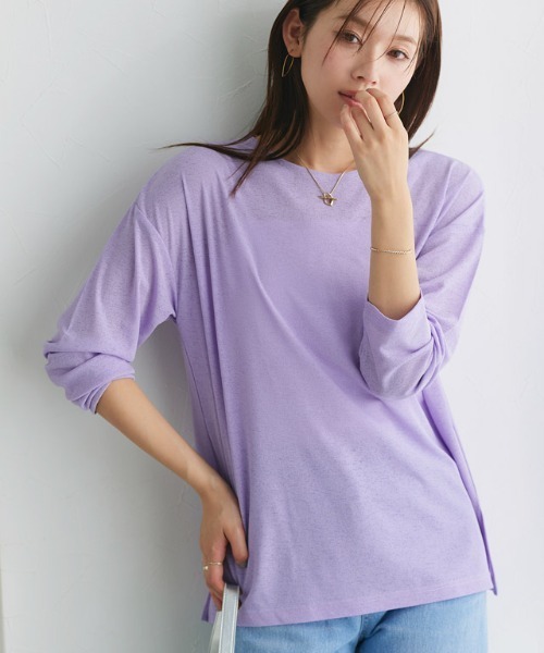 Pierrot(ピエロ)の「シアーロングスリーブTシャツ(Tシャツ/カットソー・レディース・ブラック/イエロー/チャコール/サックスブルー/オフホワイト/ラベンダー/ピンク/ベビーピンク・M/LL/L)」の10枚目の写真