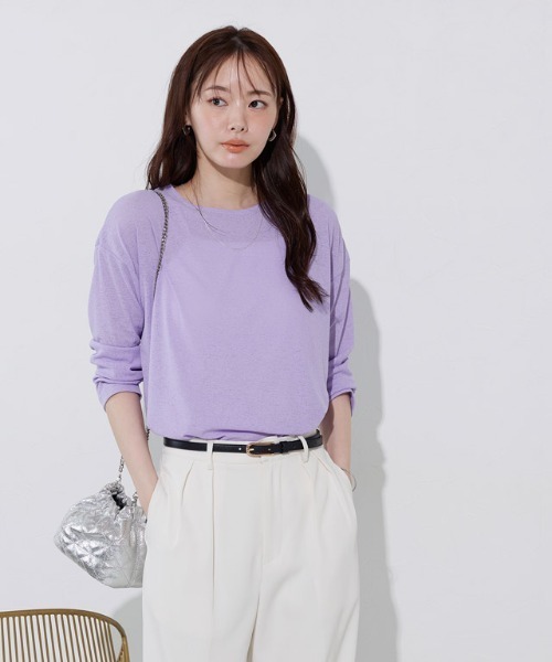 Pierrot(ピエロ)の「シアーロングスリーブTシャツ(Tシャツ/カットソー・レディース・ブラック/イエロー/チャコール/サックスブルー/オフホワイト/ラベンダー/ピンク/ベビーピンク・M/LL/L)」の11枚目の写真