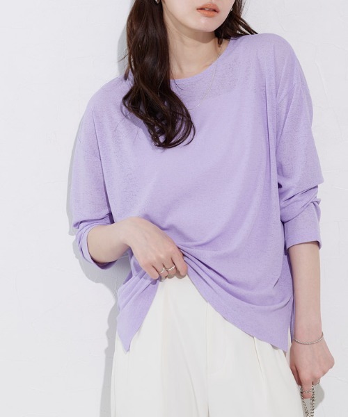 Pierrot(ピエロ)の「シアーロングスリーブTシャツ(Tシャツ/カットソー・レディース・ブラック/イエロー/チャコール/サックスブルー/オフホワイト/ラベンダー/ピンク/ベビーピンク・M/LL/L)」の12枚目の写真