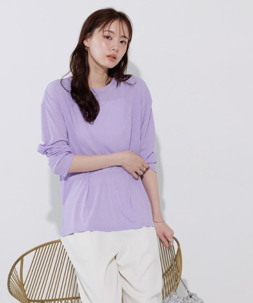 Pierrot(ピエロ)の「シアーロングスリーブTシャツ(Tシャツ/カットソー・レディース・ブラック/イエロー/チャコール/サックスブルー/オフホワイト/ラベンダー/ピンク/ベビーピンク・M/LL/L)」の13枚目の写真