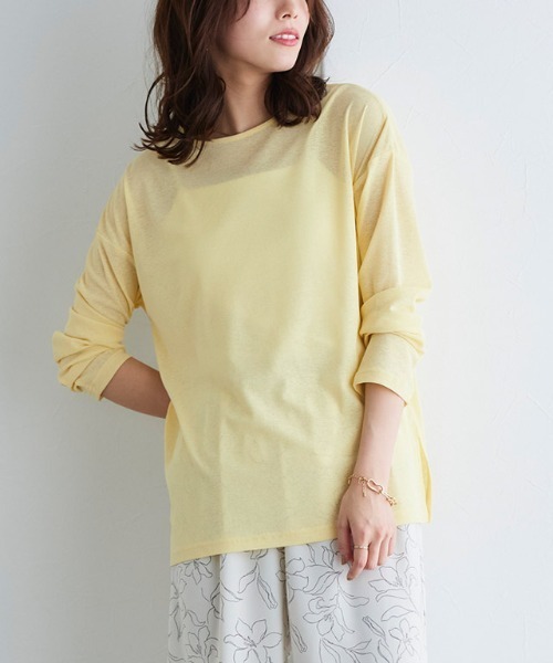 Pierrot(ピエロ)の「シアーロングスリーブTシャツ(Tシャツ/カットソー・レディース・ブラック/イエロー/チャコール/サックスブルー/オフホワイト/ラベンダー/ピンク/ベビーピンク・M/LL/L)」の18枚目の写真