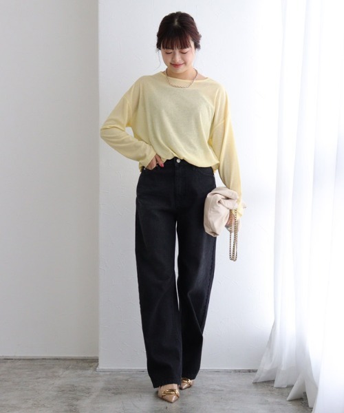 Pierrot(ピエロ)の「シアーロングスリーブTシャツ(Tシャツ/カットソー・レディース・ブラック/イエロー/チャコール/サックスブルー/オフホワイト/ラベンダー/ピンク/ベビーピンク・M/LL/L)」の19枚目の写真