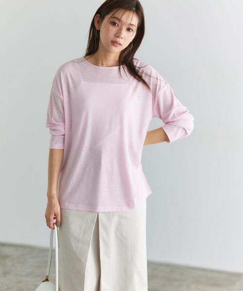 シアーロングスリーブTシャツ ホワイト WEB限定】＜at ease＞シアー ロングスリーブ Tシャツ