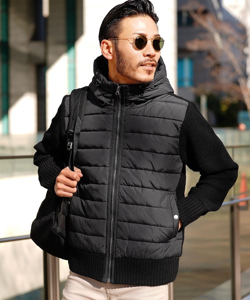 jiggys shop(ジギーズショップ)の「ニットコンビフーディー中綿ブルゾン(ブルゾン・メンズ・ブラック/チャコール・MEDIUM/LARGE)」の6枚目の写真
