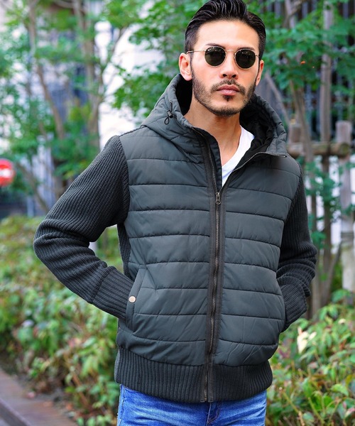 jiggys shop(ジギーズショップ)の「ニットコンビフーディー中綿ブルゾン(ブルゾン・メンズ・ブラック/チャコール・MEDIUM/LARGE)」の3枚目の写真