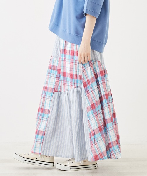 CUBE SUGAR（キューブシュガー）の「チェック×ストライプランダムティアードスカート（スカート・レディース・ピンク系その他/ブルー系その他/ブラウン系その他・M）」の3枚目の写真