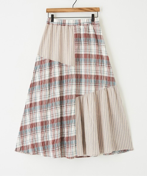 CUBE SUGAR（キューブシュガー）の「チェック×ストライプランダムティアードスカート（スカート・レディース・ピンク系その他/ブルー系その他/ブラウン系その他・M）」の4枚目の写真
