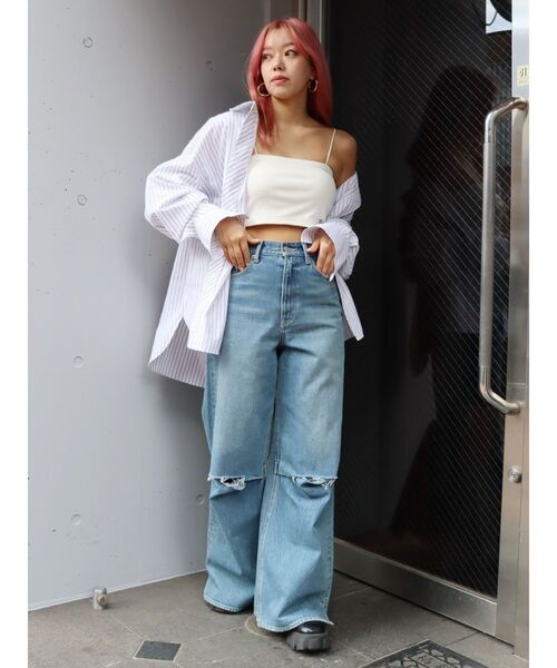 EVRIS(エヴリス)の「ワンポイントストライプオーバーサイズシャツ(シャツ/ブラウス・レディース・ホワイト/ピンク/ブルー・FREE)」の15枚目の写真