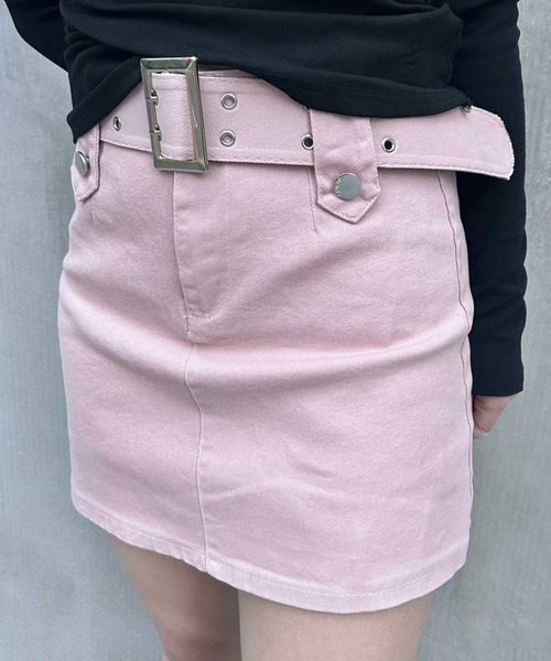 SPIGA（スピーガ）の「二つ穴ﾍﾞﾙﾄﾂｷﾐﾆｽｶｰﾄ（スカート・レディース・ピンク/ホワイト/ブラック/ブラウン・SMALL/MEDIUM）」の5枚目の写真