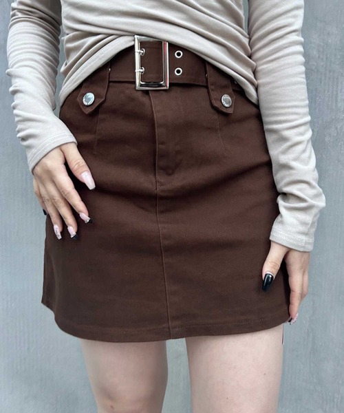 SPIGA（スピーガ）の「二つ穴ﾍﾞﾙﾄﾂｷﾐﾆｽｶｰﾄ（スカート・レディース・ピンク/ホワイト/ブラック/ブラウン・SMALL/MEDIUM）」の8枚目の写真