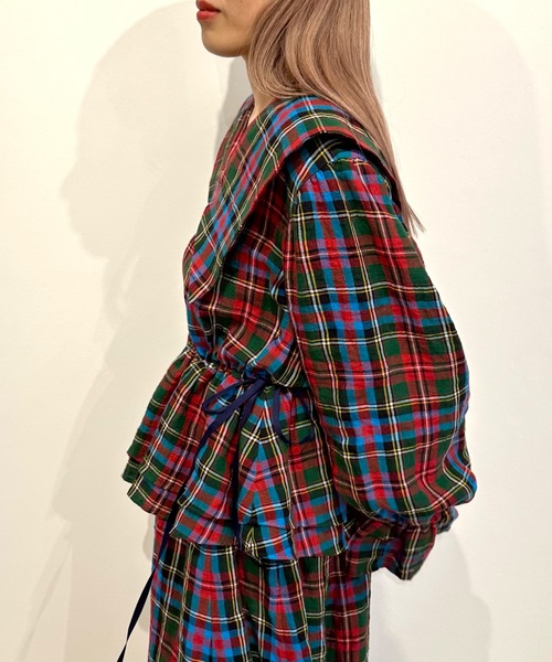 HOLIDAY(ホリデイ)の「CHECK LINEN BIG COLLAR LONG DRESS チェックリネンビッグカラーロングドレス(ワンピース・レディース・チェック・ONE SIZE)」の8枚目の写真