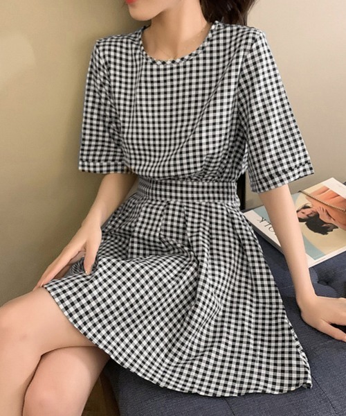 【新品未使用】ミストレアス ギンガムチェックワンピース Gingham Check Knit Dress & Cardigan - MISTREASS