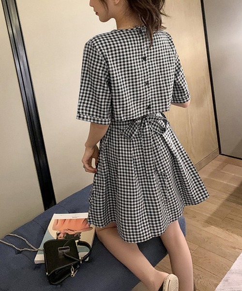 Miniministore(ミニミニストア)の「ギンガムチェックワンピース レディース夏半袖半袖(ワンピース・レディース・チェック・L/S/XL/M)」の7枚目の写真