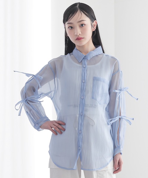 BISKEE（ビスキー）の「リボンスリーブ シアーシャツ(140cm~160cm)（シャツ/ブラウス・キッズ・サックスブルー/オフホワイト・140cm/150cm/160cm）」の22枚目の写真