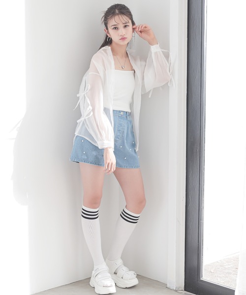 BISKEE（ビスキー）の「リボンスリーブ シアーシャツ(140cm~160cm)（シャツ/ブラウス・キッズ・サックスブルー/オフホワイト・140cm/150cm/160cm）」の12枚目の写真