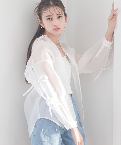 BISKEE（ビスキー）の「リボンスリーブ シアーシャツ(140cm~160cm)（シャツ/ブラウス・キッズ・サックスブルー/オフホワイト・140cm/150cm/160cm）」の10枚目の写真