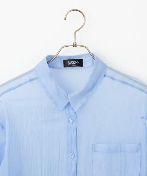 BISKEE（ビスキー）の「リボンスリーブ シアーシャツ(140cm~160cm)（シャツ/ブラウス・キッズ・サックスブルー/オフホワイト・140cm/150cm/160cm）」の4枚目の写真