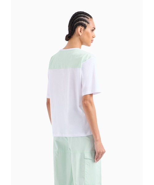 EMPORIO ARMANI EA7(エンポリオアルマーニイーエーセブン)の「【エンポリオ アルマーニ EA7】Contemporary Sport クルーネックTシャツ コットン(Tシャツ/カットソー・レディース・ホワイト×グリーン・LARGE/MEDIUM/SMALL/X-SMALL/X-LARGE)」の3枚目の写真