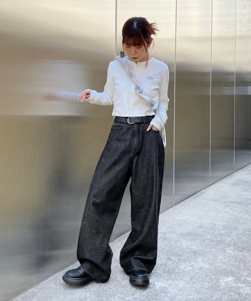 who's who gallery ワイドデニム　ネイビー サイドラインワイドデニム | WHO'S WHO gallery(フーズフー