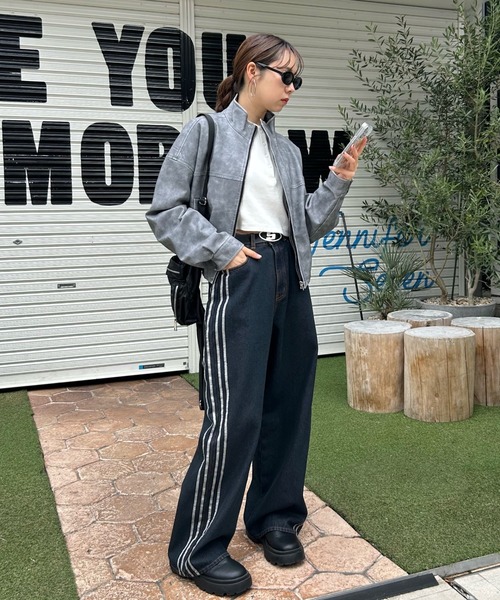 who's who gallery ワイドデニム　ネイビー サイドラインワイドデニム | WHO'S WHO gallery(フーズフー