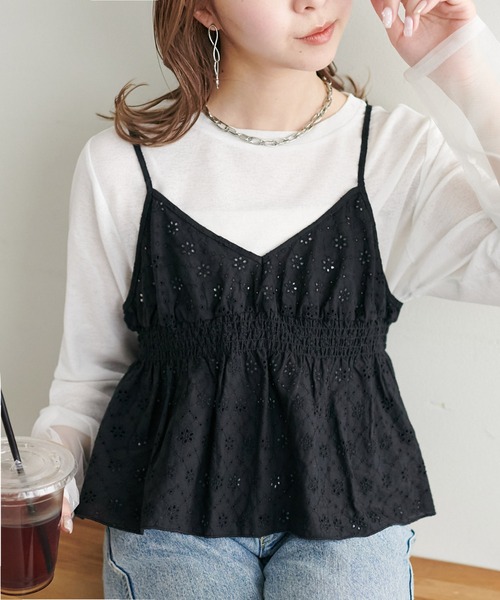 DISCOAT(ディスコート)の「【WEB限定】前後2WAYリボンキャミブラウス(キャミソール・レディース・ホワイト/ブラック系その他/ブラック/アイボリー・MEDIUM)」の4枚目の写真