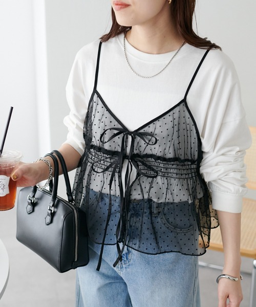 DISCOAT(ディスコート)の「【WEB限定】前後2WAYリボンキャミブラウス(キャミソール・レディース・ホワイト/ブラック系その他/ブラック/アイボリー・MEDIUM)」の3枚目の写真