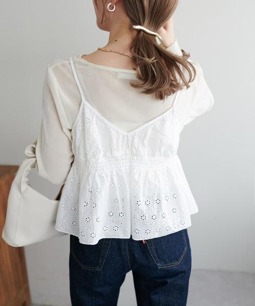 DISCOAT(ディスコート)の「【WEB限定】前後2WAYリボンキャミブラウス(キャミソール・レディース・ホワイト/ブラック系その他/ブラック/アイボリー・MEDIUM)」の7枚目の写真