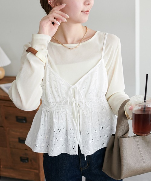 DISCOAT(ディスコート)の「【WEB限定】前後2WAYリボンキャミブラウス(キャミソール・レディース・ホワイト/ブラック系その他/ブラック/アイボリー・MEDIUM)」の5枚目の写真