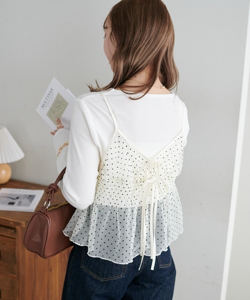 DISCOAT(ディスコート)の「【WEB限定】前後2WAYリボンキャミブラウス(キャミソール・レディース・ホワイト/ブラック系その他/ブラック/アイボリー・MEDIUM)」の16枚目の写真