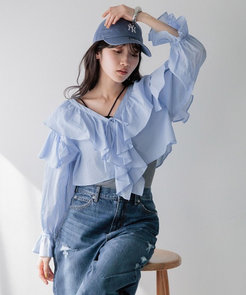 LOWRYS FARM（ローリーズファーム）の「コットンボイルフリルボレロＬＳ 991741（シャツ/ブラウス・レディース・ホワイト/その他/ブルー/ブラック・FREE）」の3枚目の写真