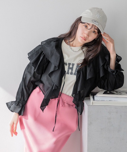 LOWRYS FARM（ローリーズファーム）の「コットンボイルフリルボレロＬＳ 991741（シャツ/ブラウス・レディース・ホワイト/その他/ブルー/ブラック・FREE）」の2枚目の写真