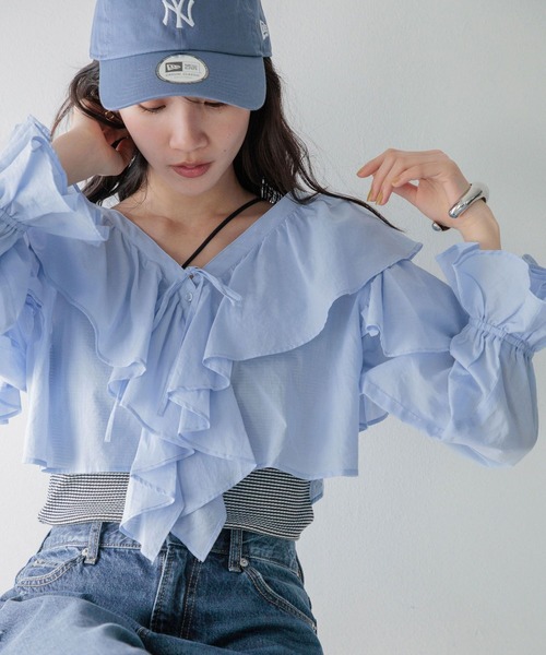 LOWRYS FARM（ローリーズファーム）の「コットンボイルフリルボレロＬＳ 991741（シャツ/ブラウス・レディース・ホワイト/その他/ブルー/ブラック・FREE）」の17枚目の写真