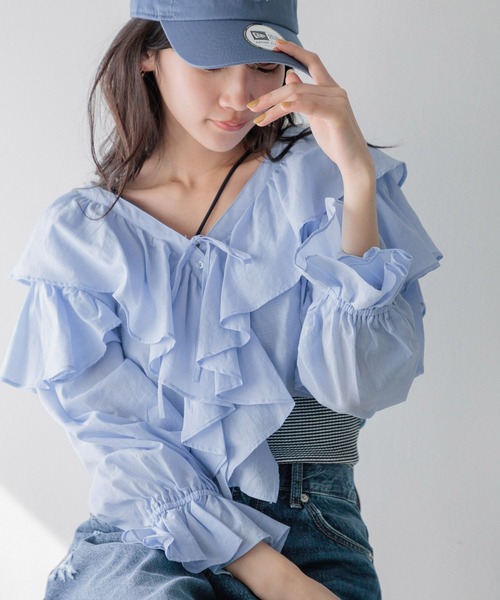 LOWRYS FARM（ローリーズファーム）の「コットンボイルフリルボレロＬＳ 991741（シャツ/ブラウス・レディース・ホワイト/その他/ブルー/ブラック・FREE）」の18枚目の写真