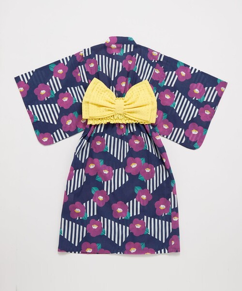 green label relaxing（グリーンレーベルリラクシング）の「GLR 浴衣 ストライプ×ツバキ（浴衣・キッズ・オフホワイト/ネイビー・S/M/L）」の18枚目の写真