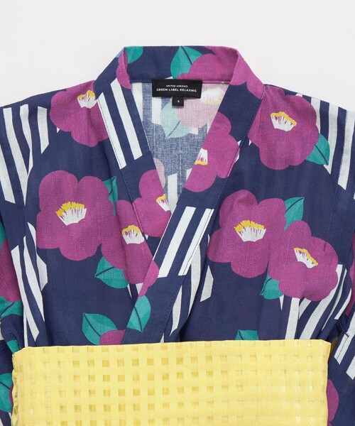 green label relaxing（グリーンレーベルリラクシング）の「GLR 浴衣 ストライプ×ツバキ（浴衣・キッズ・オフホワイト/ネイビー・S/M/L）」の17枚目の写真