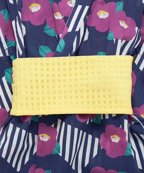 green label relaxing（グリーンレーベルリラクシング）の「GLR 浴衣 ストライプ×ツバキ（浴衣・キッズ・オフホワイト/ネイビー・S/M/L）」の13枚目の写真