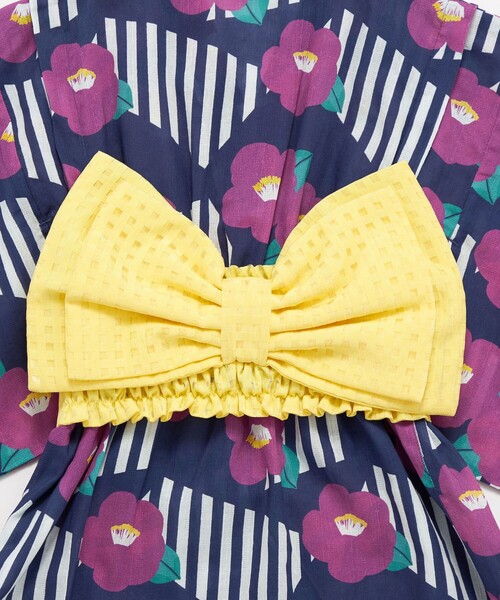 green label relaxing（グリーンレーベルリラクシング）の「GLR 浴衣 ストライプ×ツバキ（浴衣・キッズ・オフホワイト/ネイビー・S/M/L）」の12枚目の写真