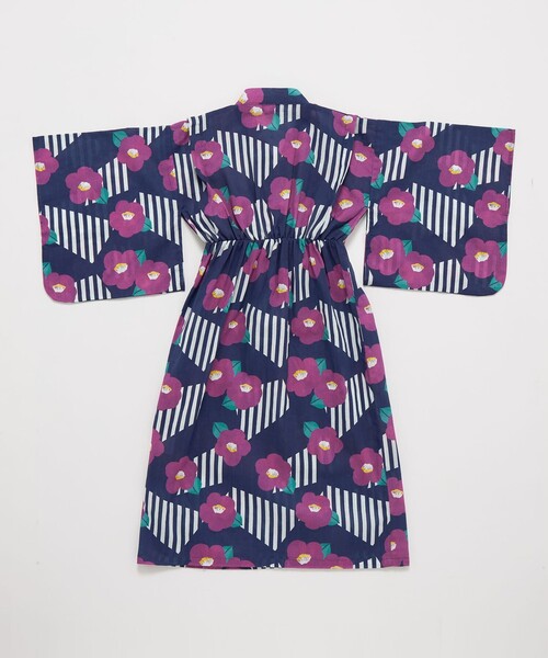 green label relaxing（グリーンレーベルリラクシング）の「GLR 浴衣 ストライプ×ツバキ（浴衣・キッズ・オフホワイト/ネイビー・S/M/L）」の9枚目の写真