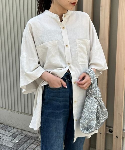 CIAOPANIC TYPY(チャオパニックティピー)の「【体型カバー】リネンレーヨンドルマンシャツ(シャツ/ブラウス・レディース・チャコールグレー/サックスブルー/カーキ/オレンジ/ホワイト/ブラウン/ライトグレー/ホワイト系その他・ONE SIZE)」の5枚目の写真