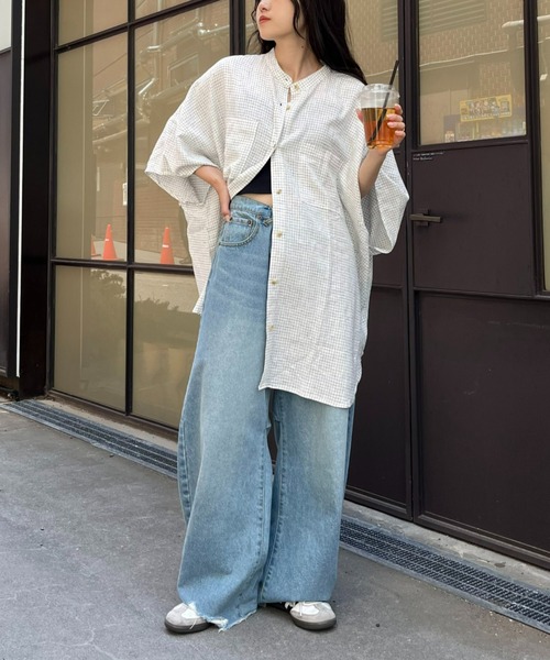セール】【体型カバー】リネンレーヨンドルマンシャツ（シャツ