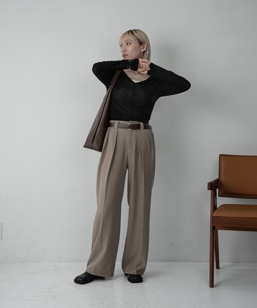 Amiur(エミレ)の「belt set straight basic pants / ベルトセットストレートベーシックパンツ(スラックス・レディース・ブラック/ベージュ・FREE)」の7枚目の写真