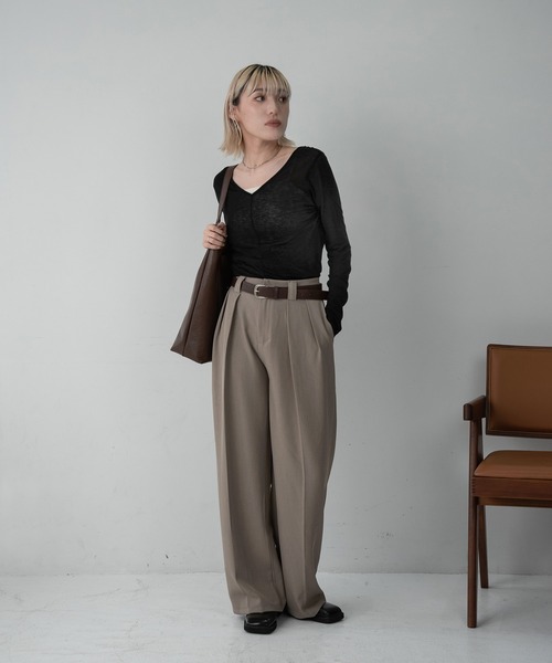 Amiur(エミレ)の「belt set straight basic pants / ベルトセットストレートベーシックパンツ(スラックス・レディース・ブラック/ベージュ・FREE)」の8枚目の写真
