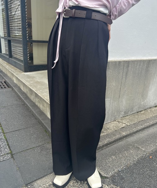 Amiur(エミレ)の「belt set straight basic pants / ベルトセットストレートベーシックパンツ(スラックス・レディース・ブラック/ベージュ・FREE)」の3枚目の写真