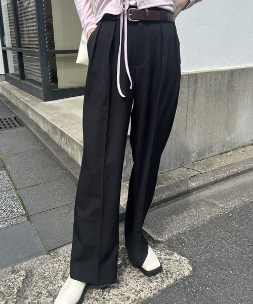 Amiur(エミレ)の「belt set straight basic pants / ベルトセットストレートベーシックパンツ(スラックス・レディース・ブラック/ベージュ・FREE)」の4枚目の写真