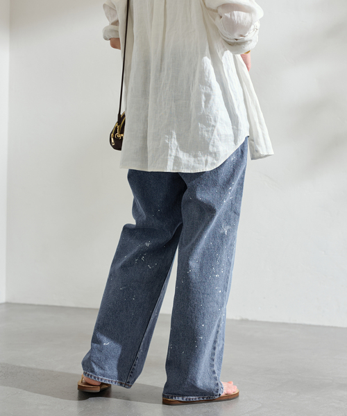 ジョンブル　DENIM DELIGHT デニムワイドジーンズ ペイント DENIM DELIGHT DAYS】セルヴィッチデニムワイドジーンズ