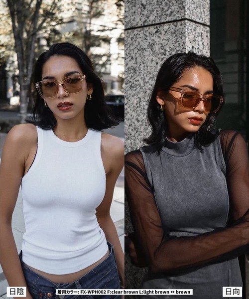 FLEX（フレックス）の「調光・偏光レンズ搭載 square wide 2 sunglasses / スクエアワイド サングラス（サングラス・レディース・ブルー/ブラウン/グリーン/パープル/ブラック・FREE）」の6枚目の写真