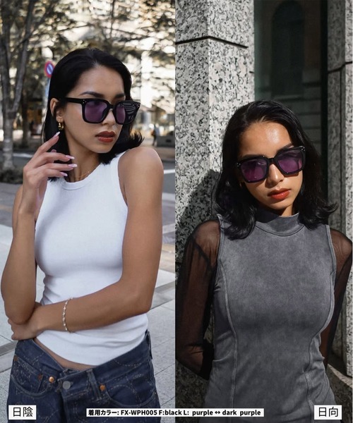 FLEX（フレックス）の「調光・偏光レンズ搭載 square wide 2 sunglasses / スクエアワイド サングラス（サングラス・レディース・ブルー/ブラウン/グリーン/パープル/ブラック・FREE）」の15枚目の写真