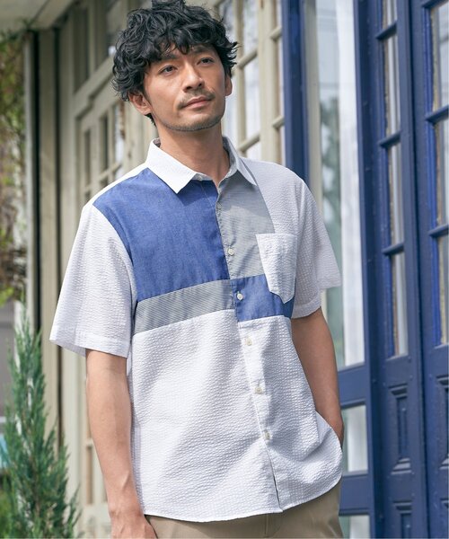 ikka(イッカ)の「サッカーブロックス切り替えシャツ(シャツ/ブラウス・メンズ・グリーン/ネイビー/ホワイト・S/XL/L/M)」の4枚目の写真