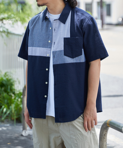 ikka(イッカ)の「サッカーブロックス切り替えシャツ(シャツ/ブラウス・メンズ・グリーン/ネイビー/ホワイト・S/XL/L/M)」の3枚目の写真