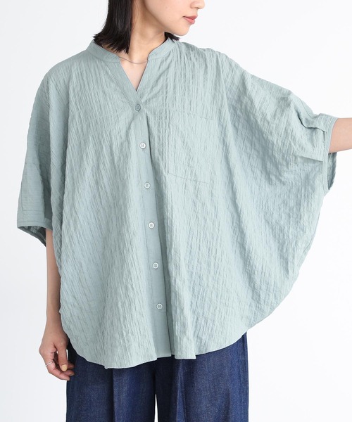 n'OrLABEL(ノアールレーベル)の「シャーリングチェックサークルブラウス(シャツ/ブラウス・レディース・チャコール/オフホワイト/グレイッシュブルー・FREE)」の3枚目の写真